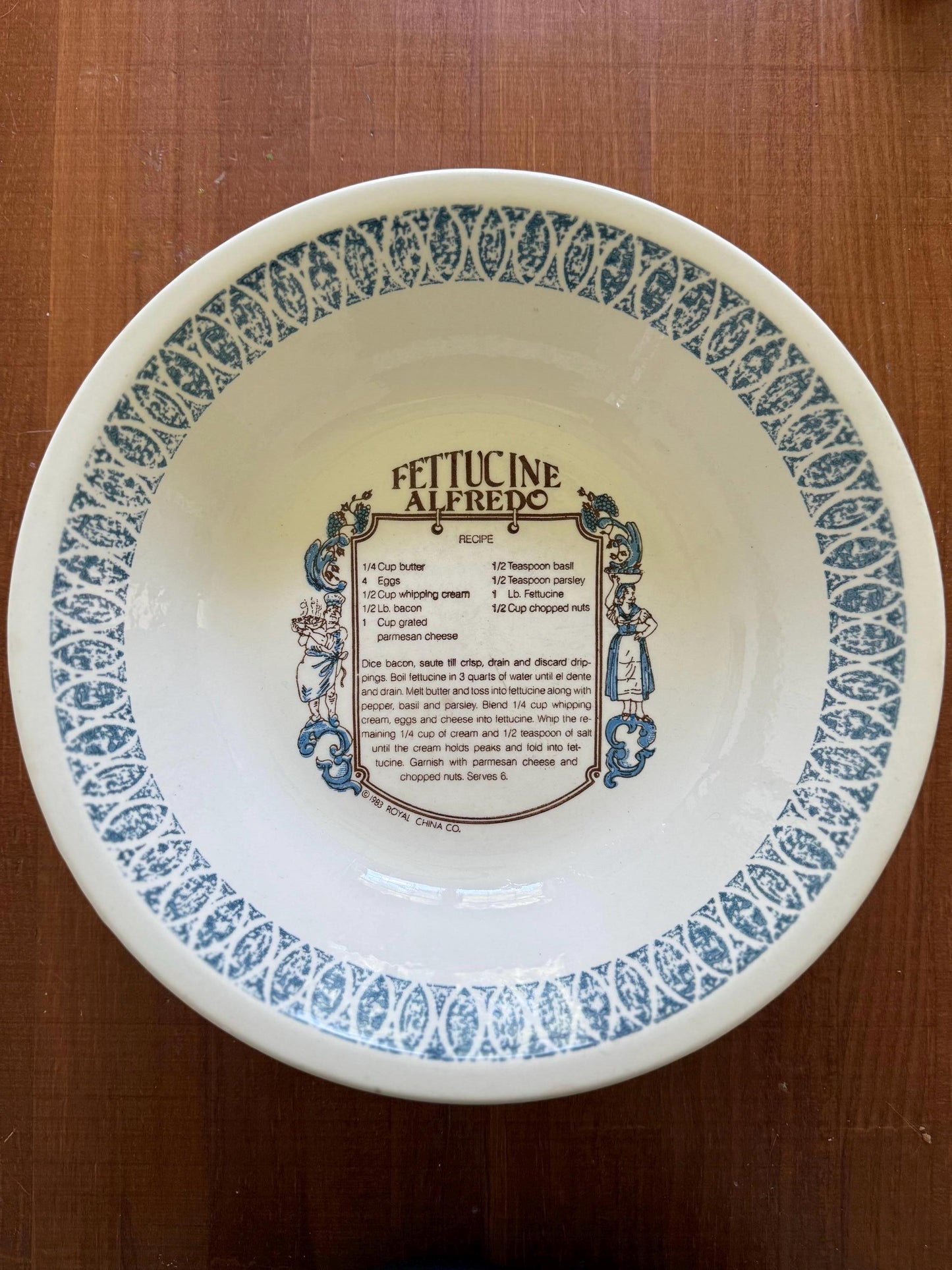 Vintage Fettuccine Alfredo Recipe Serving Bowl by Royal China Company