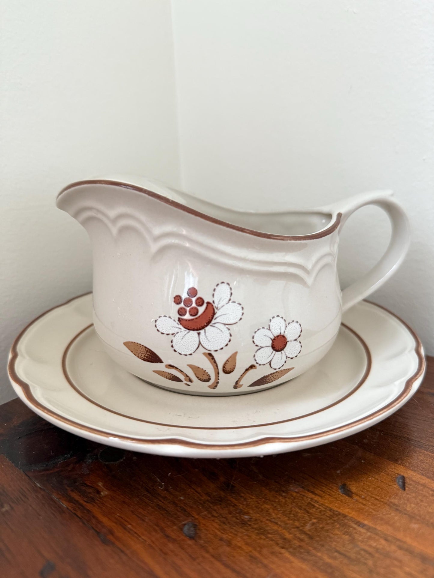 Vintage Hearthside Cumberland Mayflower Stoneware Gravy Boat and Underplate