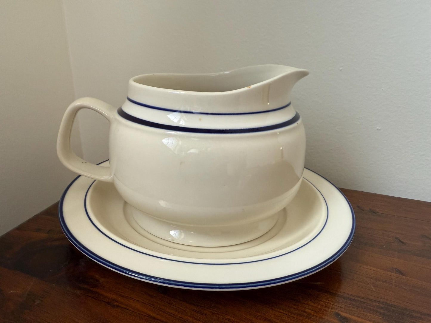 Vintage Stoneware Gravy Boat with Saucer