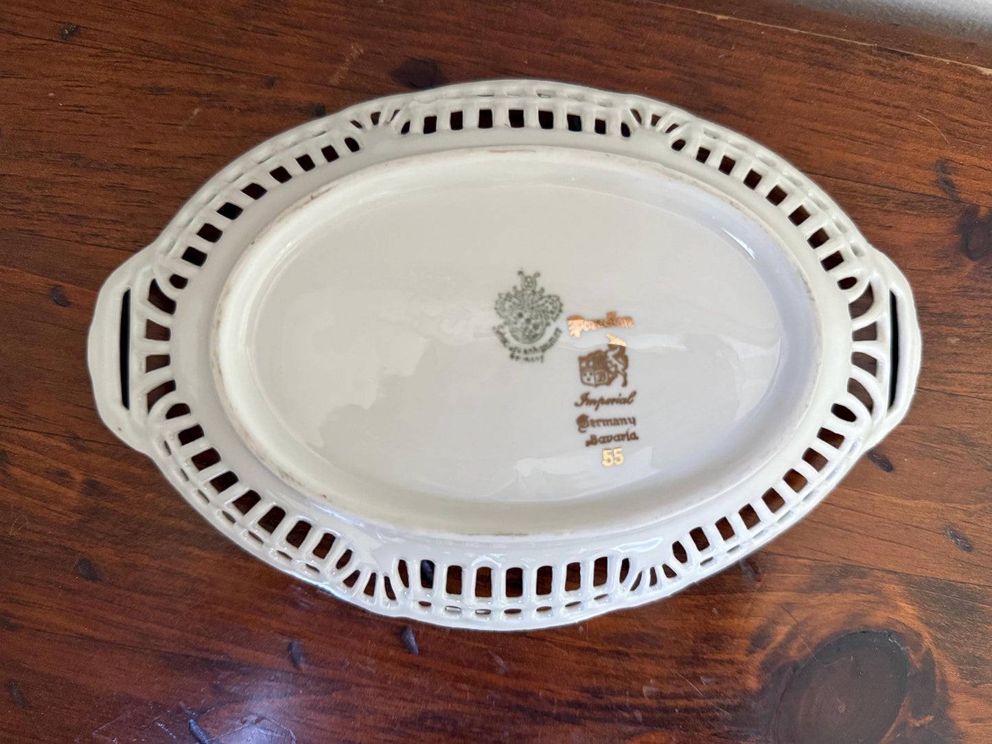 Vintage Schwarzenhammer Bavaria Germany Pierced Oval Fruit Bowl