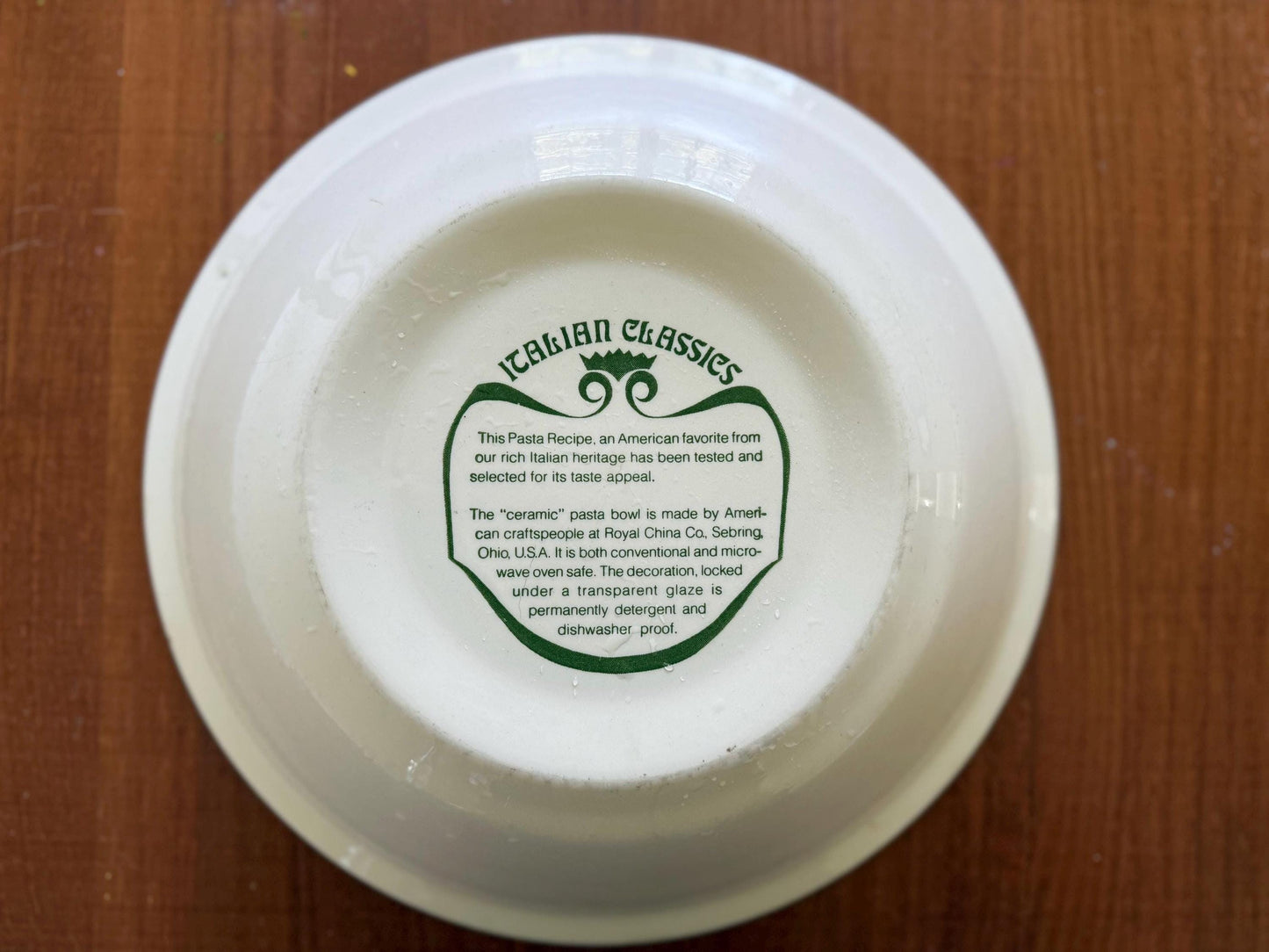 Vintage Fettuccine Alfredo Recipe Serving Bowl by Royal China Company