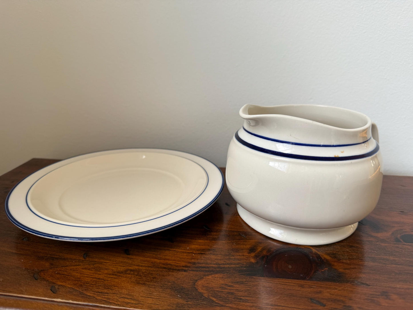 Vintage Stoneware Gravy Boat with Saucer