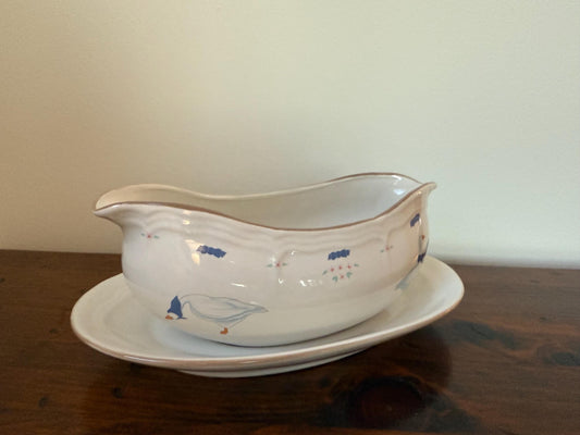 Vintage Goose gravy boat and dish