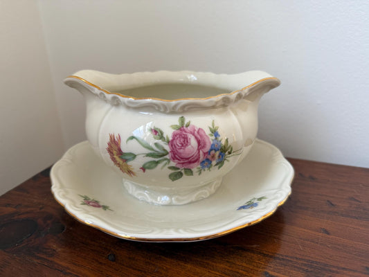 Vintage Gravy Boat with Attached Saucer