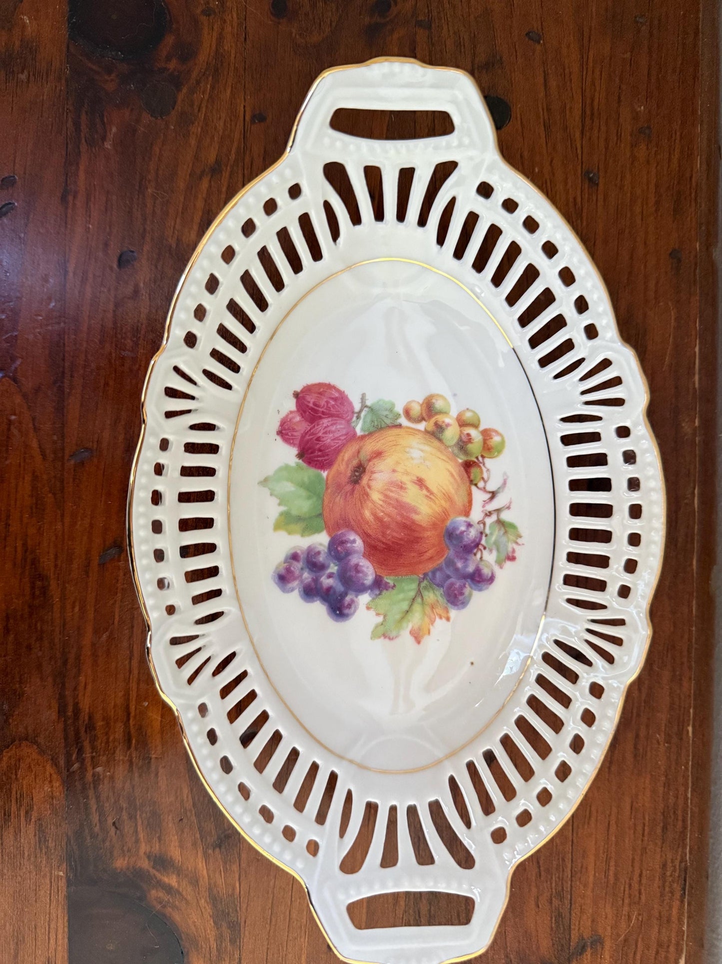 Vintage Schwarzenhammer Bavaria Germany Pierced Oval Fruit Bowl