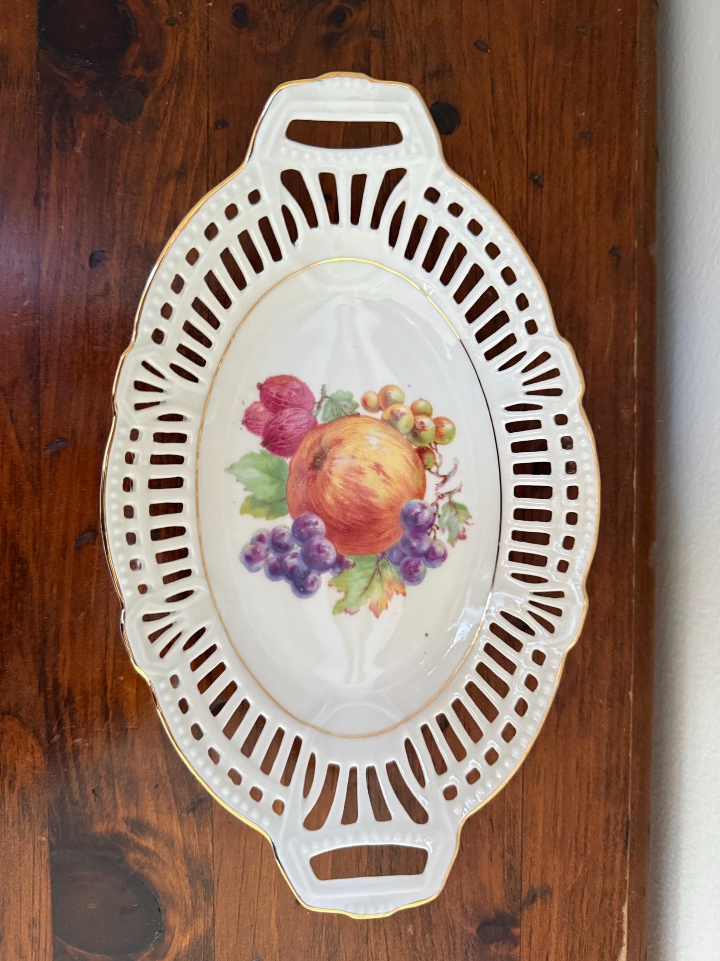 Vintage Schwarzenhammer Bavaria Germany Pierced Oval Fruit Bowl