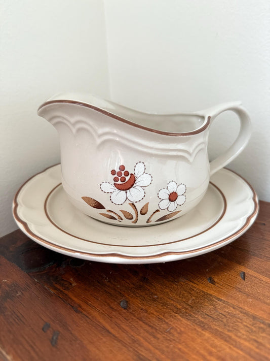 Vintage Hearthside Cumberland Mayflower Stoneware Gravy Boat and Underplate