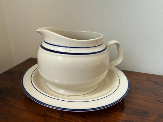 Vintage Stoneware Gravy Boat with Saucer