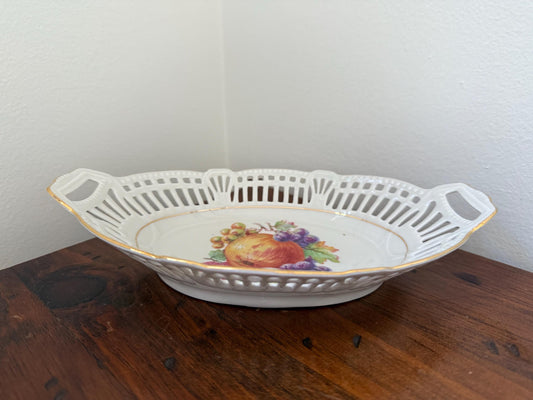Vintage Schwarzenhammer Bavaria Germany Pierced Oval Fruit Bowl