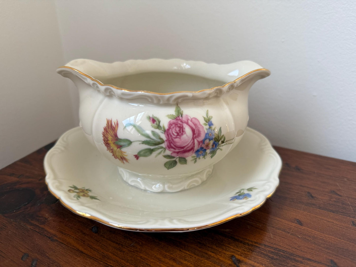 Vintage Gravy Boat with Attached Saucer